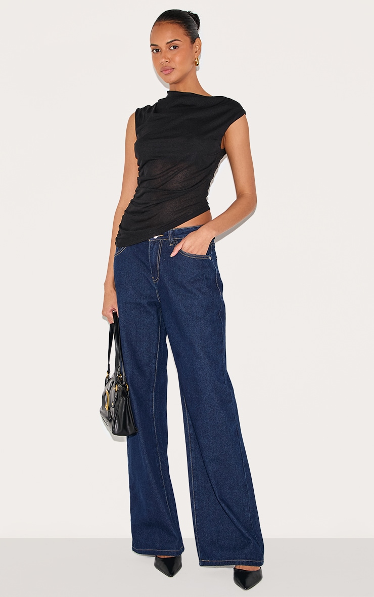 Black Burnout Mesh Asymmetric Hem Long Top image 3