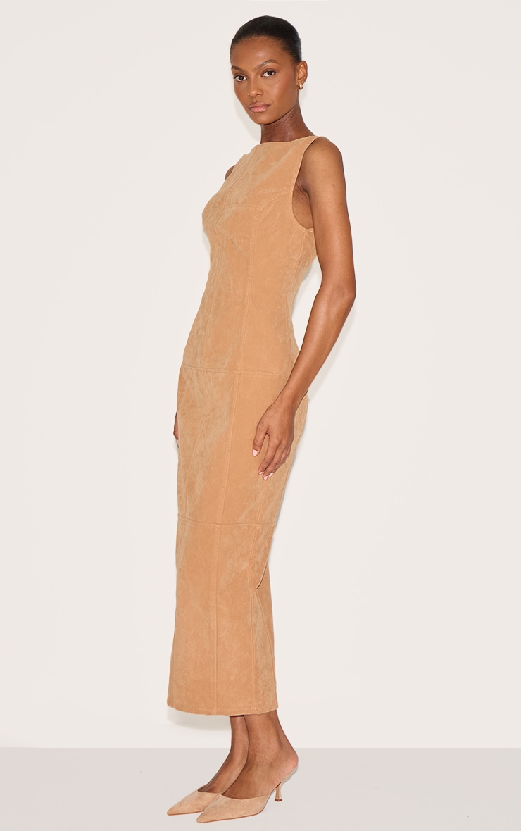 Butter Yellow Faux Suede Boat Neck Backless Maxi Dress image 3