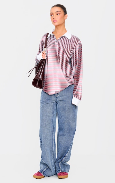 Acid Blue Wash Low Rise Seam Detail Wide Leg Jeans