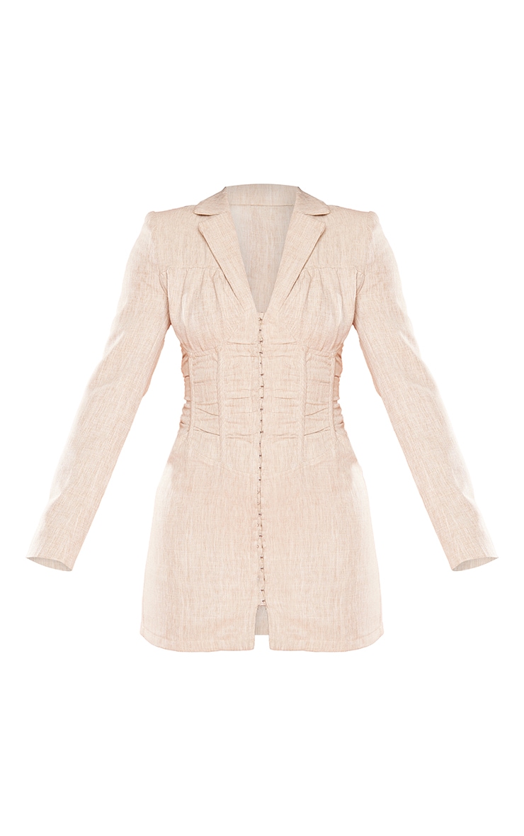 Stone Linen Corset Style Hook & Eye Blazer Dress image 5