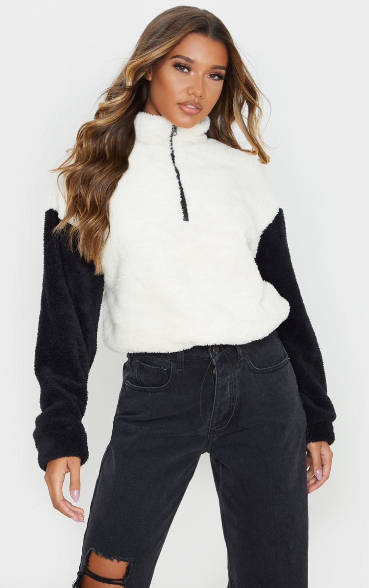 Black Borg Contrast Crop Zip Sweater