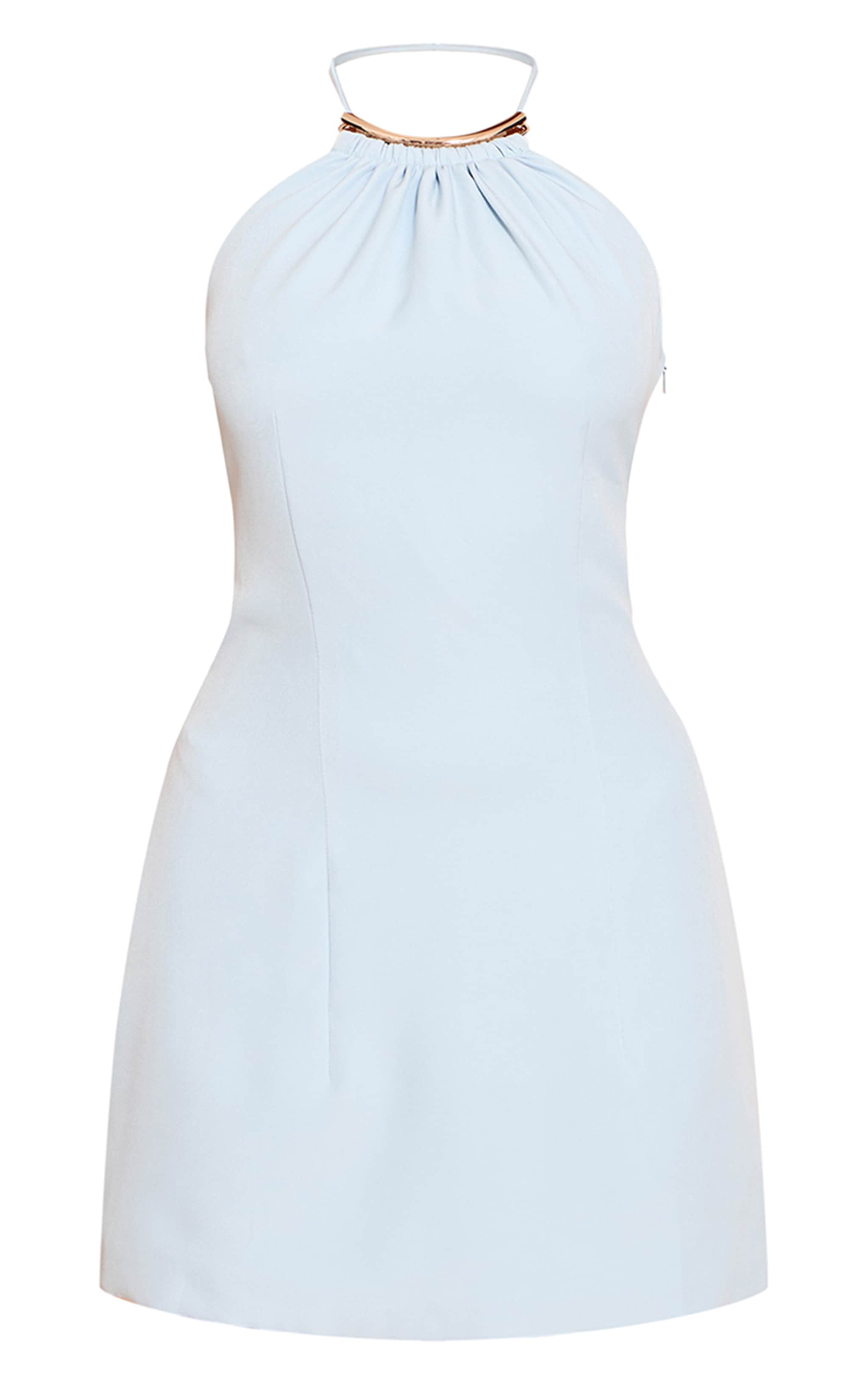 Blue Woven Tailored Trim Neck Detail Mini Dress image 5
