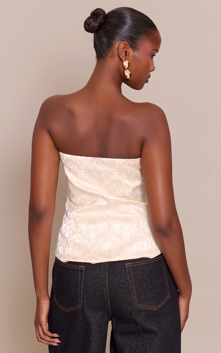Cream Embroidered Jacquard Corset Top image 2