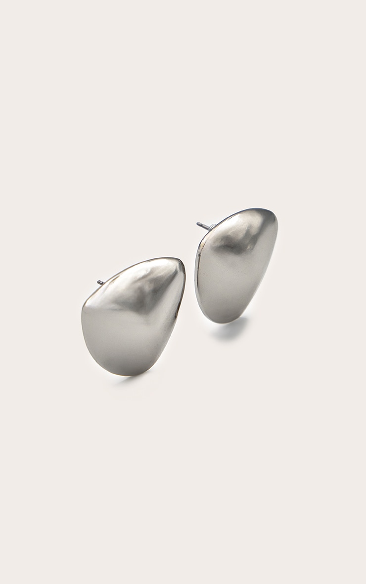 Silver Bevelled Triangle Chunky Statement Stud Earrings image 2