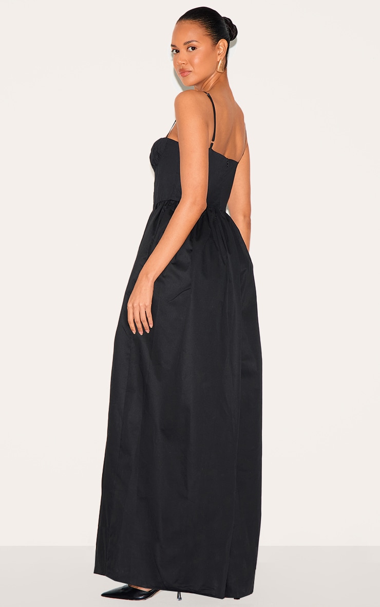 Black Premium Ruched Corset Detail Wide Leg Jumpsuit image 2