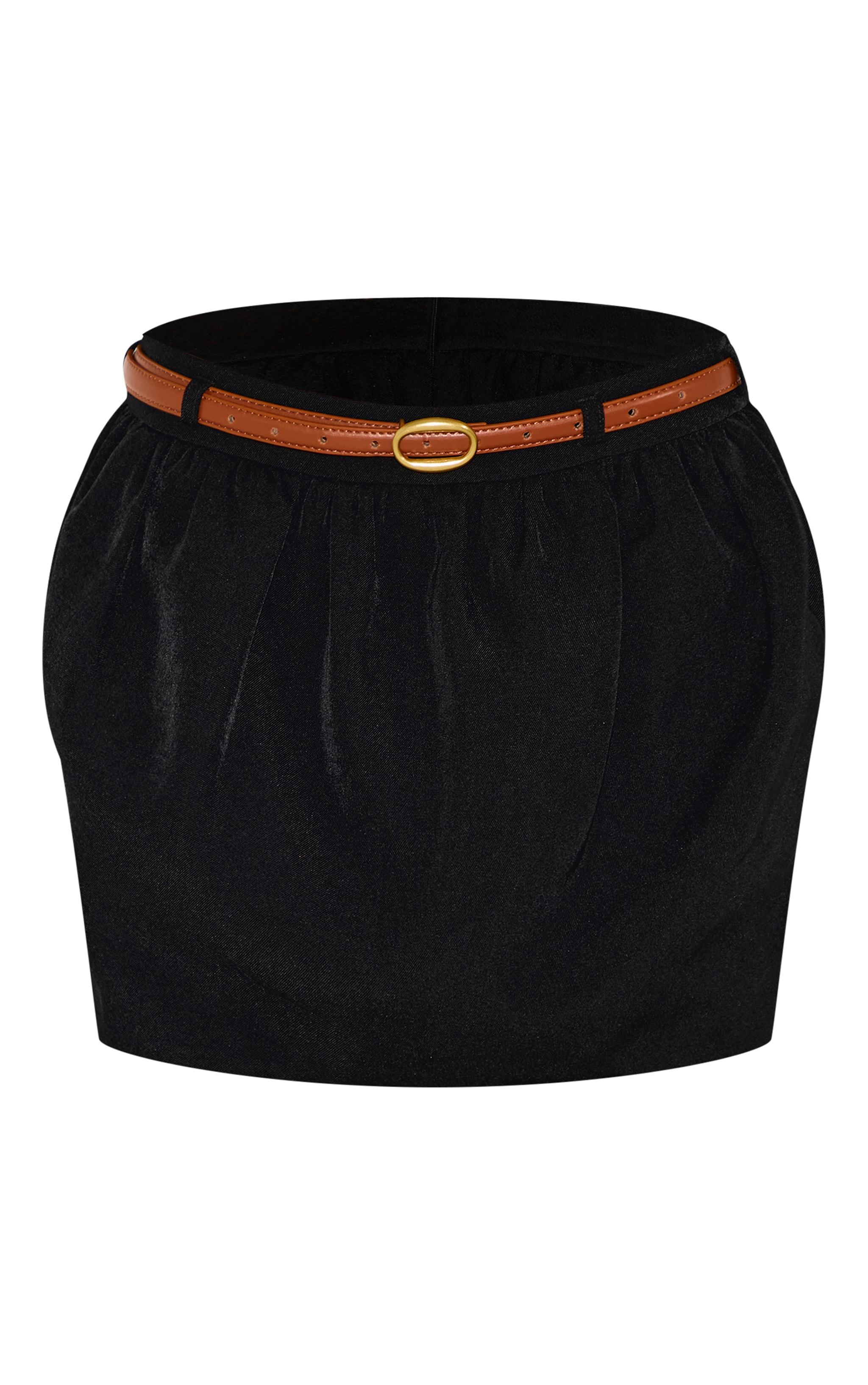 Black Woven Belted Tulip Mini Skirt image 6
