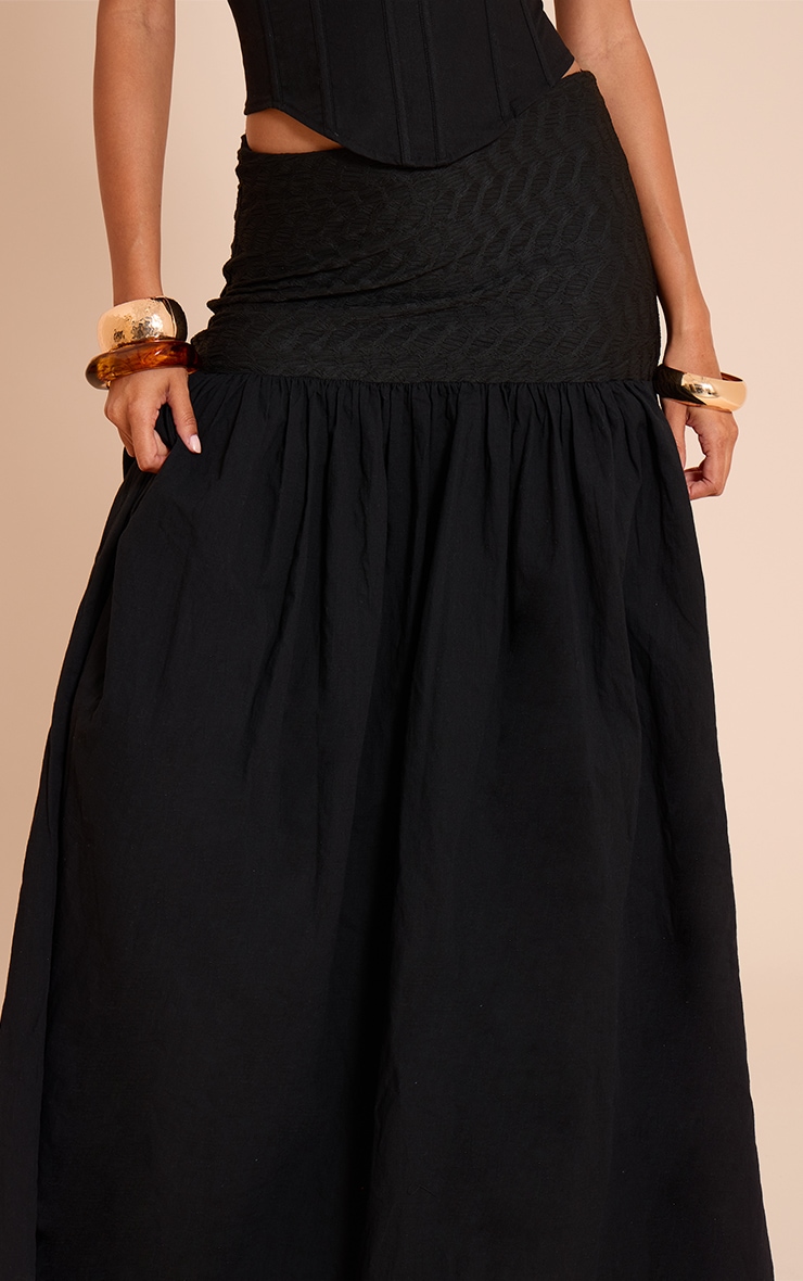 Black Textured Drop Waist Lightweight Woven Maxi Skirt image 4