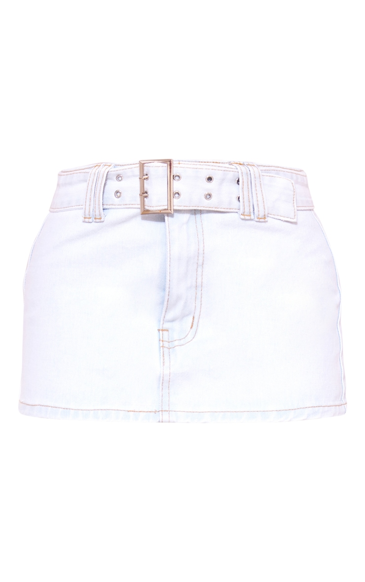 Petite Bleach Wash Buckle Detail Denim Mini Skirt image 6