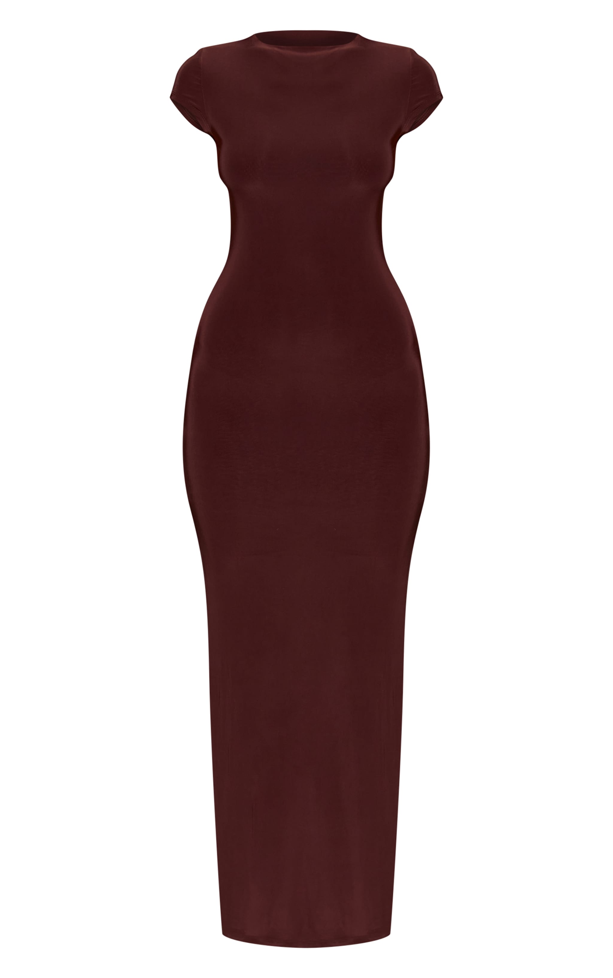 Chocolate Double Layer Slinky Open Back Drape Maxi Dress image 5