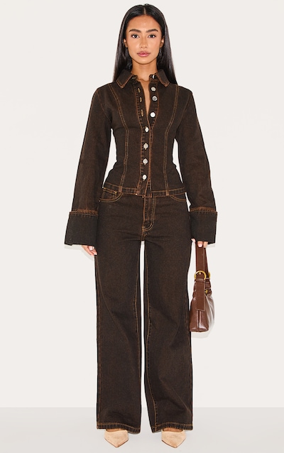 Petite Jean droit marron à taille mi-haute