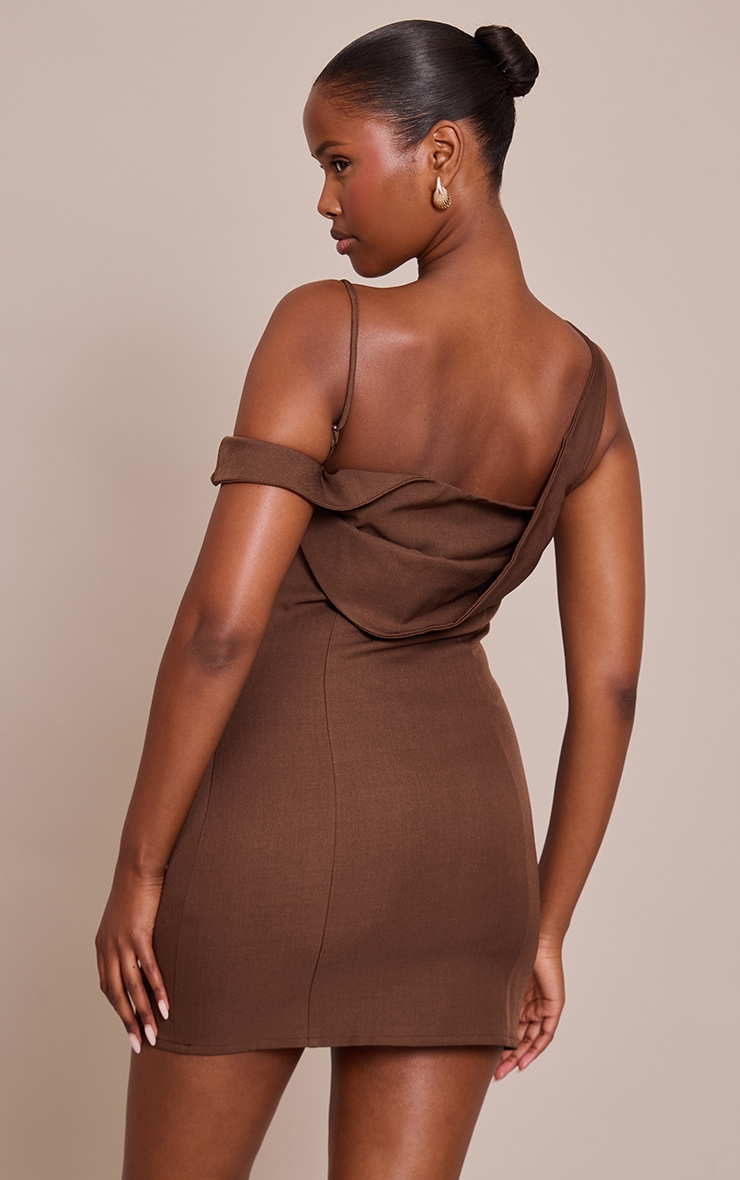 Chocolate Woven Drape Bodycon Mini Dress image 2