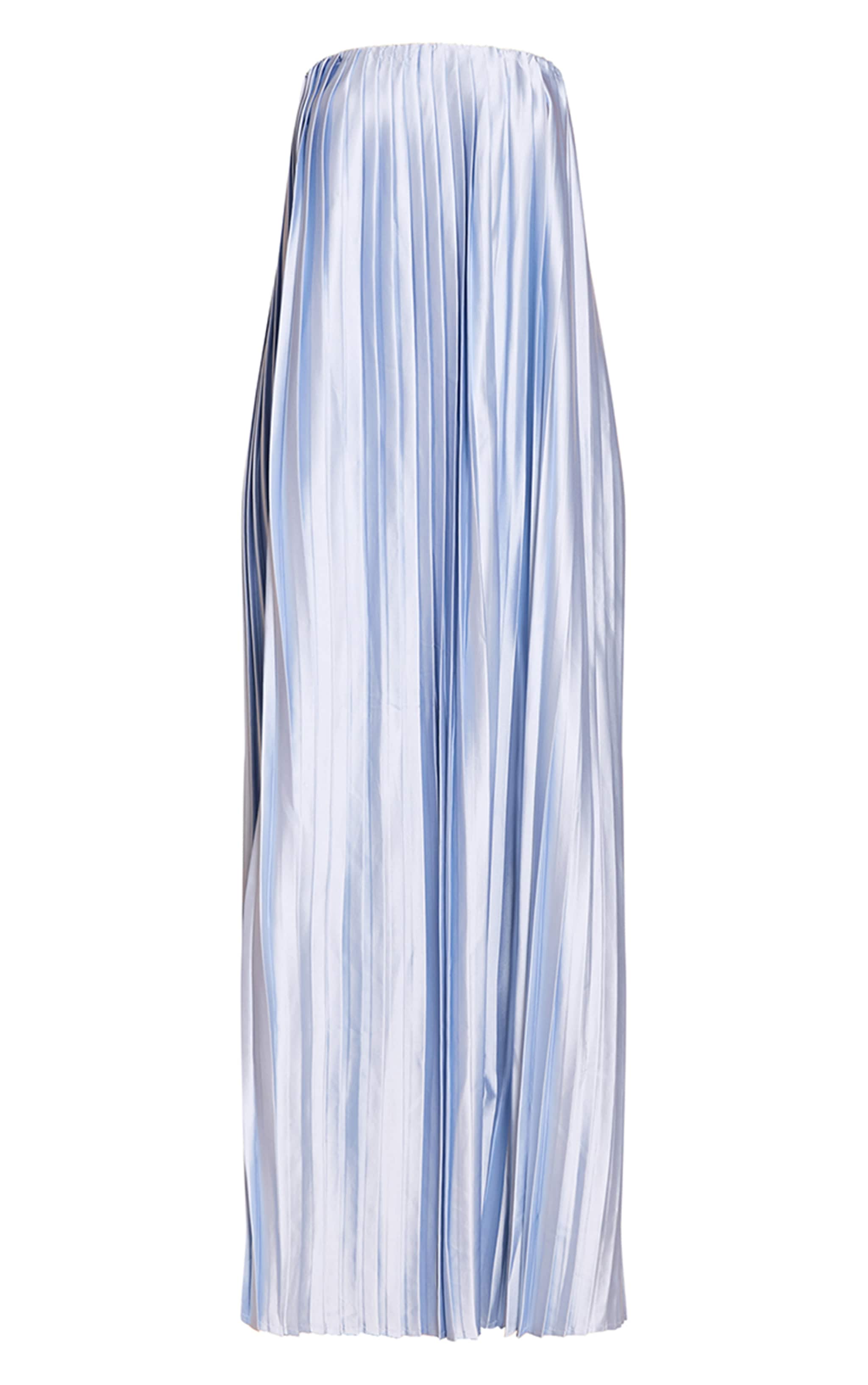 Light Blue Pleated Satin Bandeau Maxi Dress image 5