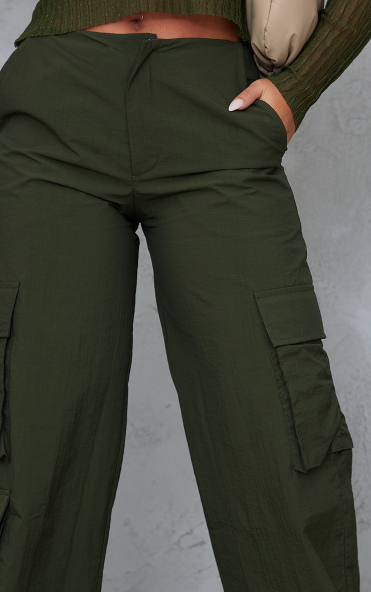 Khaki Nylon High Waist Cargos image 4