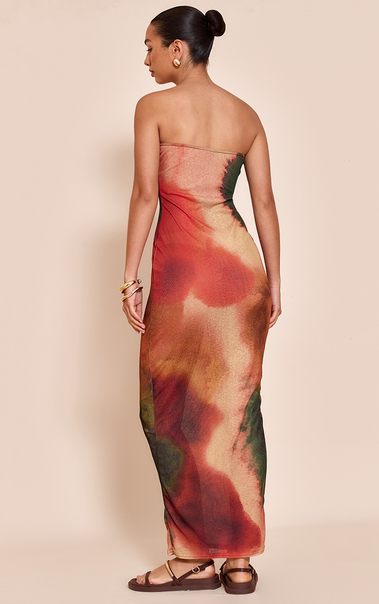 Rust Abstract Onion Skin Bandeau Print Maxi Dress image 2