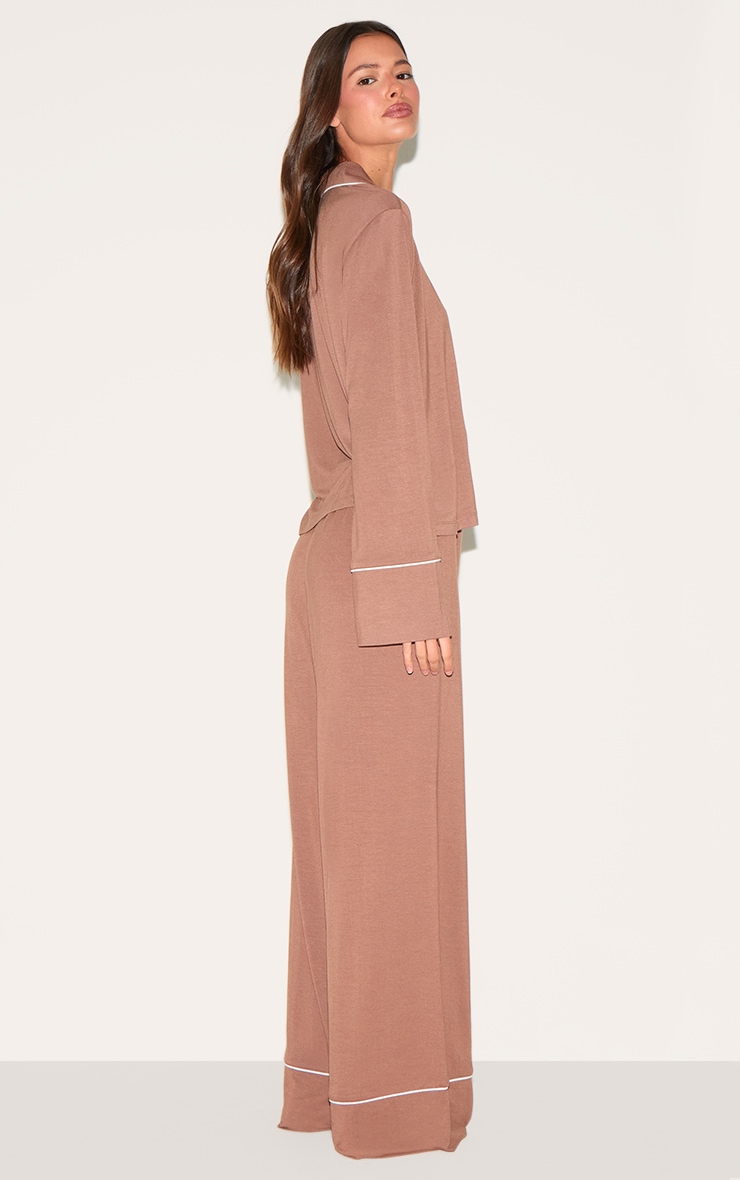 Mocha Modal Piping Long Pj Set image 2
