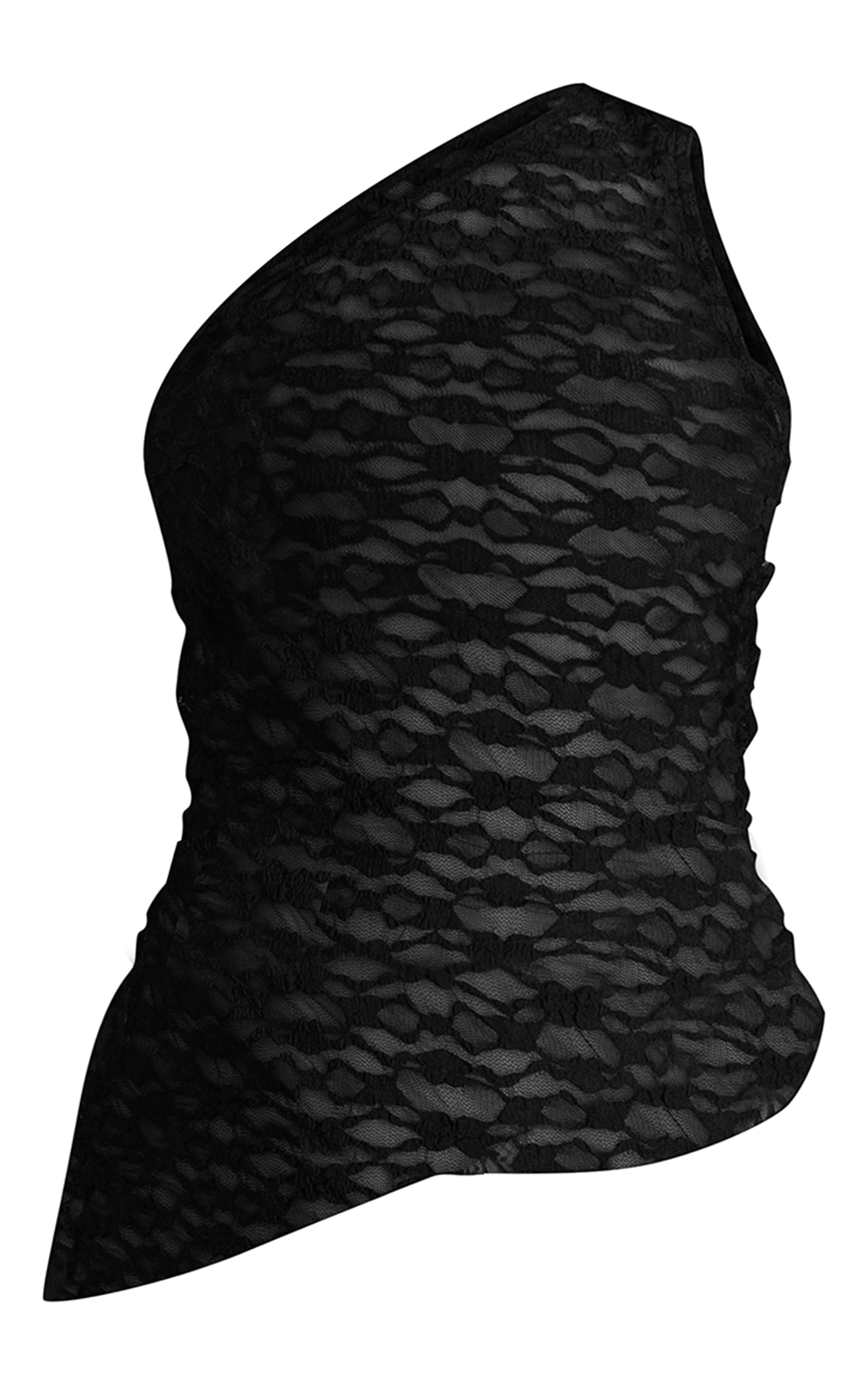 Black Textured Lace Asymmetric Sleeveless Top image 5
