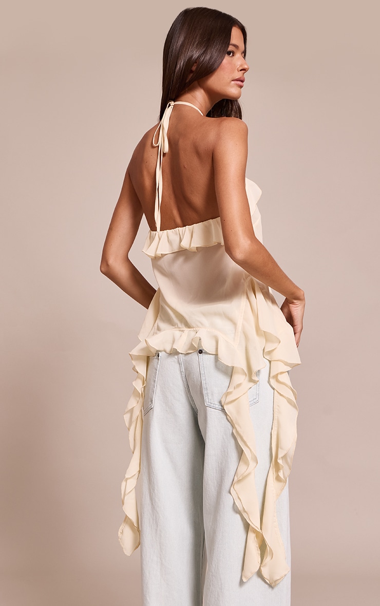 Cream Chiffon Ruffle Drape Detail Longline Top image 2