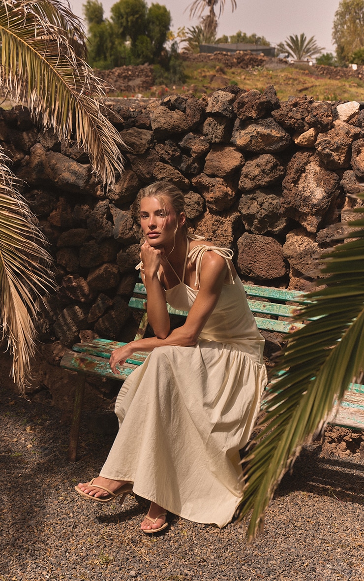 Lemon Linen Look Dropped Waist Strappy Maxi Dress