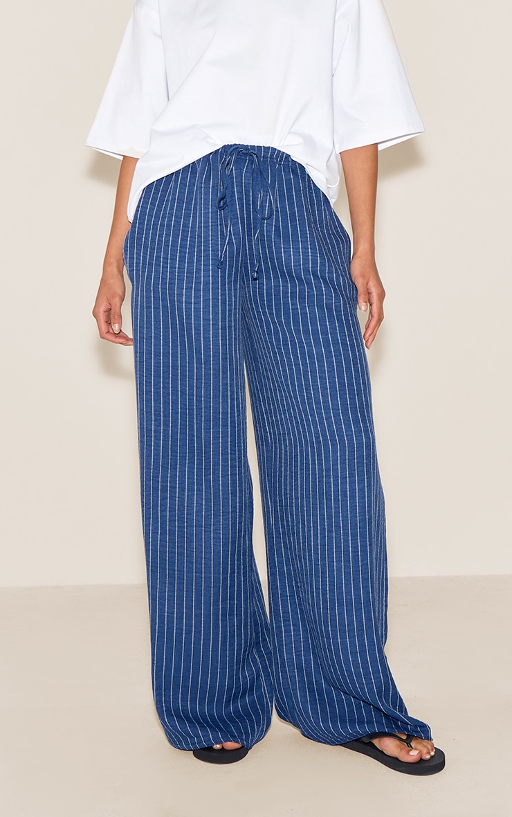 Pantalon de survêtement léger bleu marine à rayures et cordon de serrage image 2