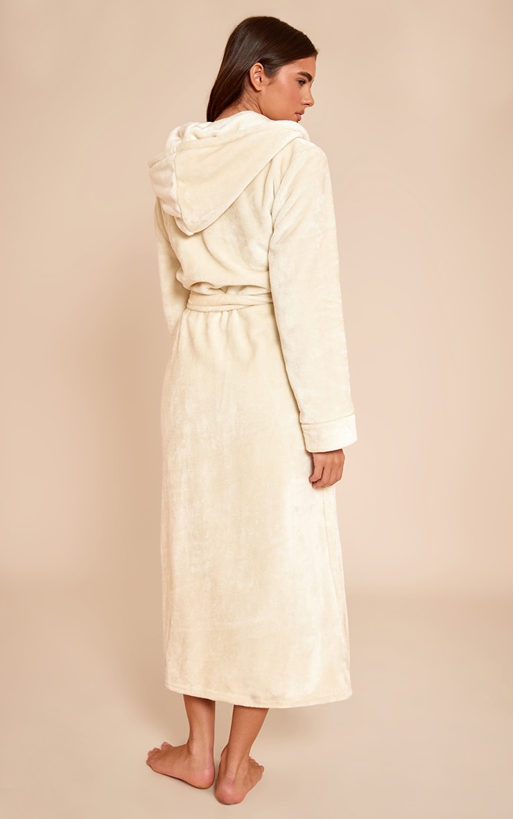 Cream Fleece Maxi Hooded Dressing Gown image 2