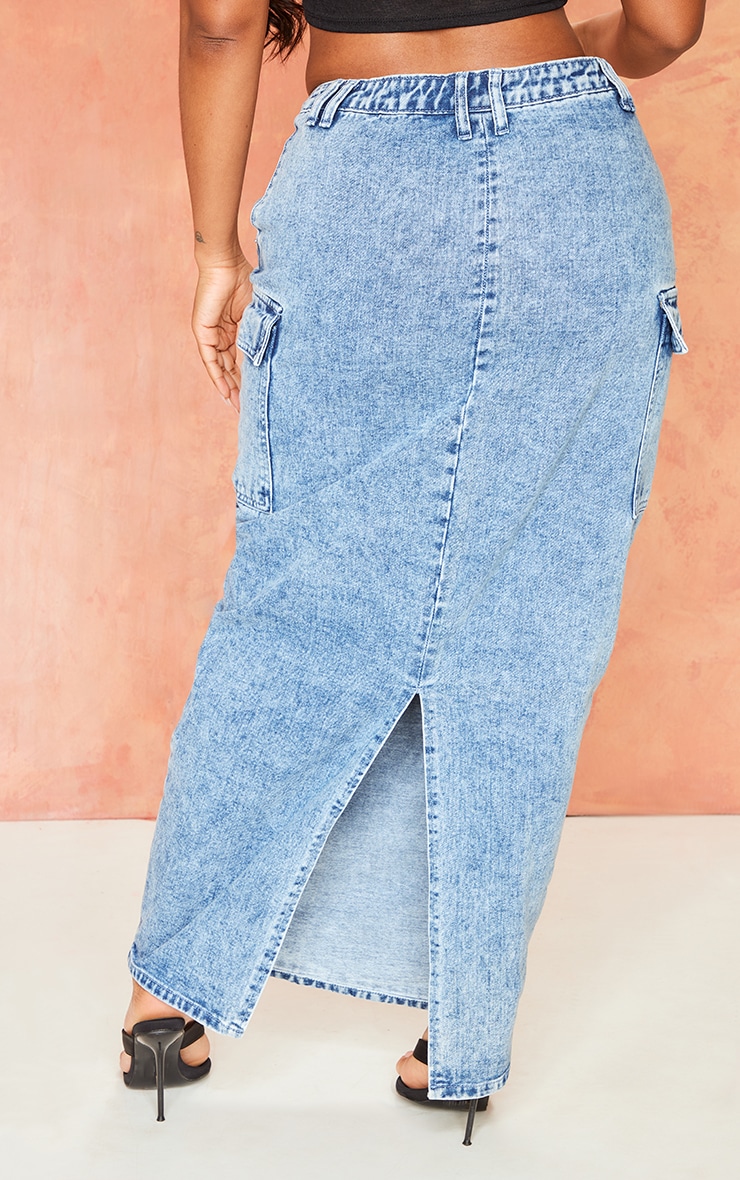 Shape Acid Blue Wash Asymmetric Denim Maxi Skirt Shape PLT