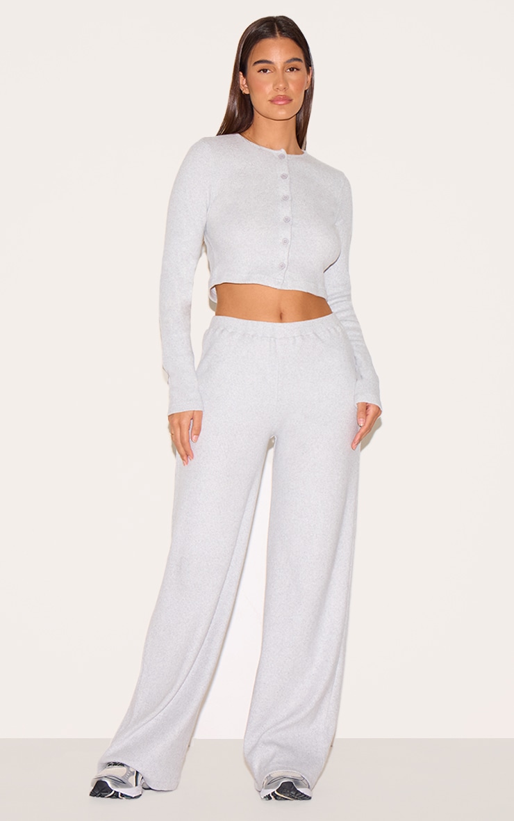 Ash Grey Brushed Rib Button Cardigan image 3