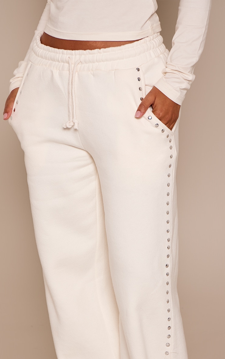 Petite Ecru Stud Detail Joggers image 4