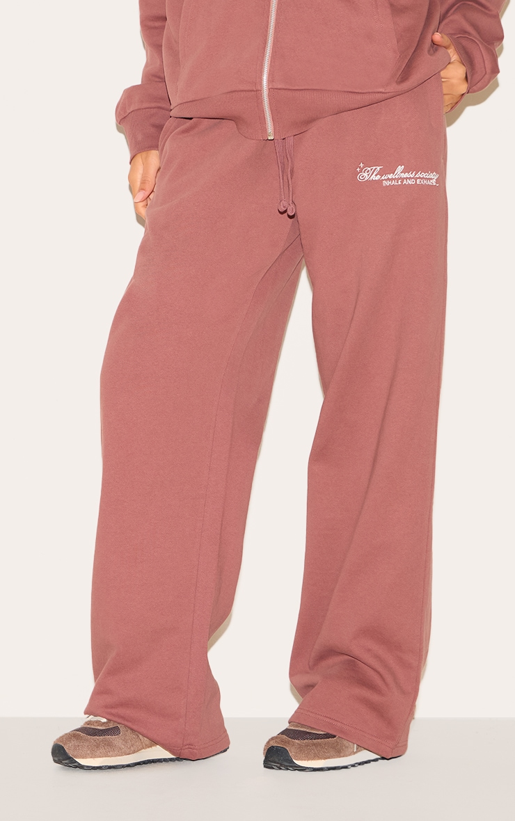 Mauve Healthy Body & Mind Premium Embroidered Oversized Wide Leg Sweatpants image 2