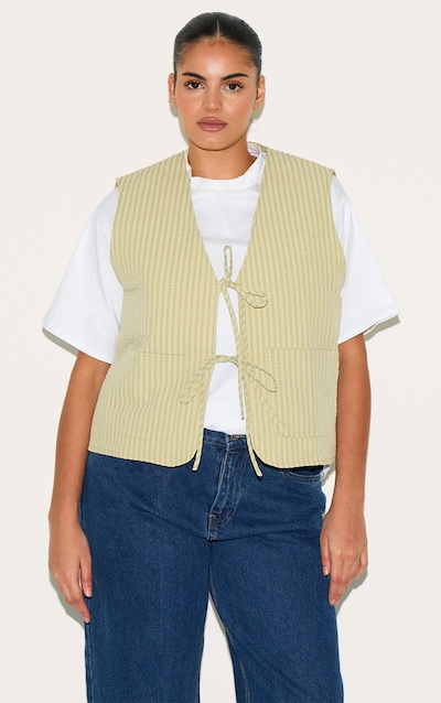 Plus Sage Padded Stripe Waistcoat