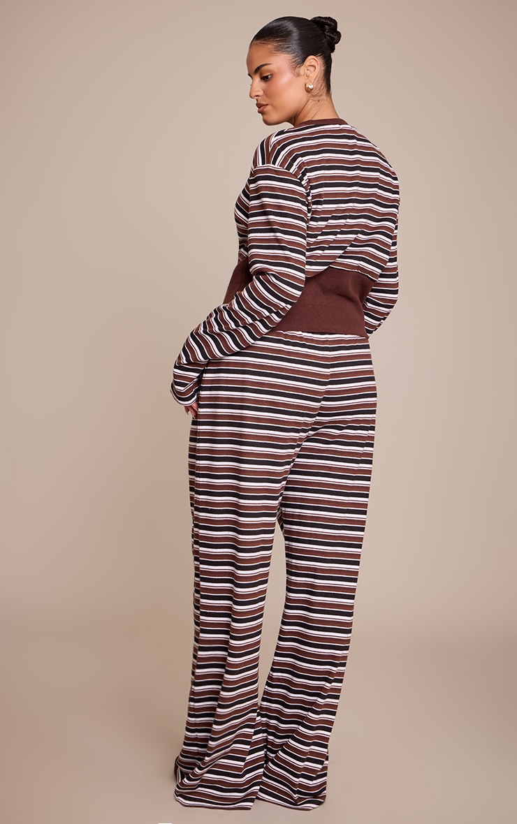 Plus Striped Chocolate Super Soft Wide Leg Trouser image 3