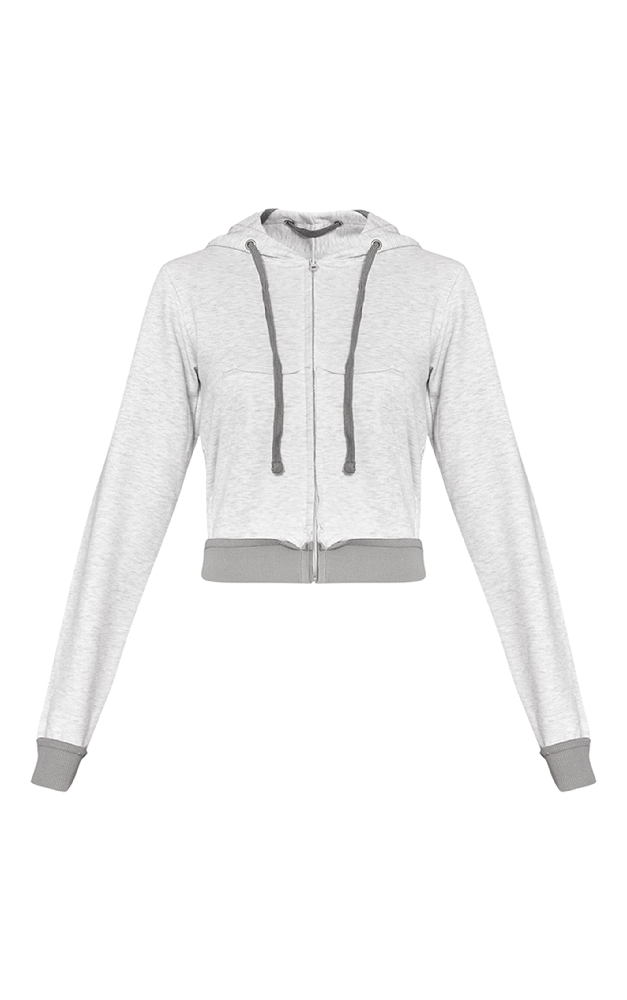 Grey Marl Contrast Detail Zip Up Fitted Jacket image 5