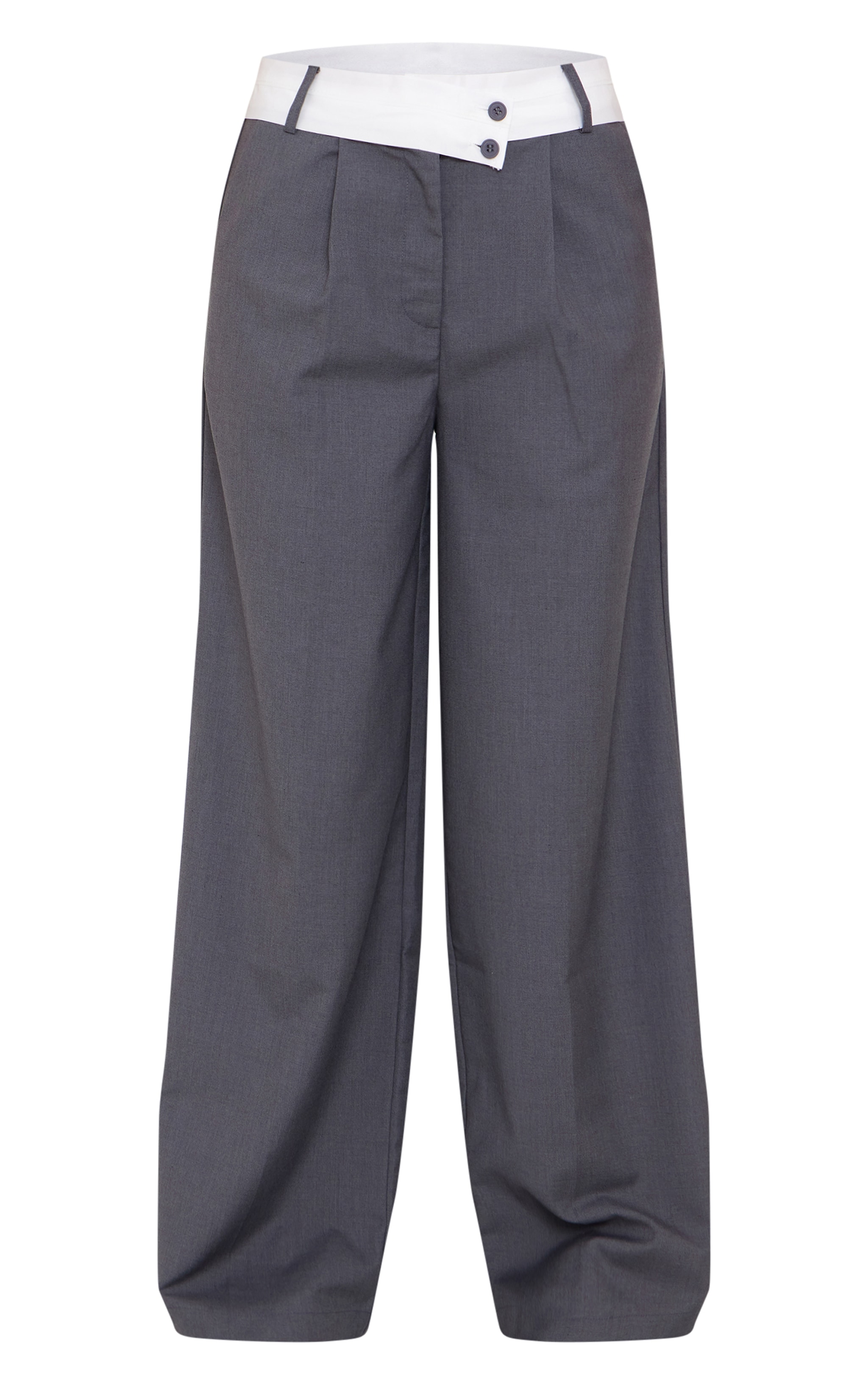 Charcoal Fold Over Asymmetric Waistband Tailored Trousers image 5