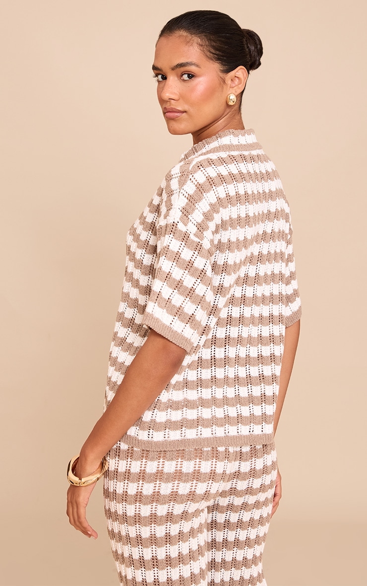 Mocha Crochet Stripe Rugby Knit Top image 2