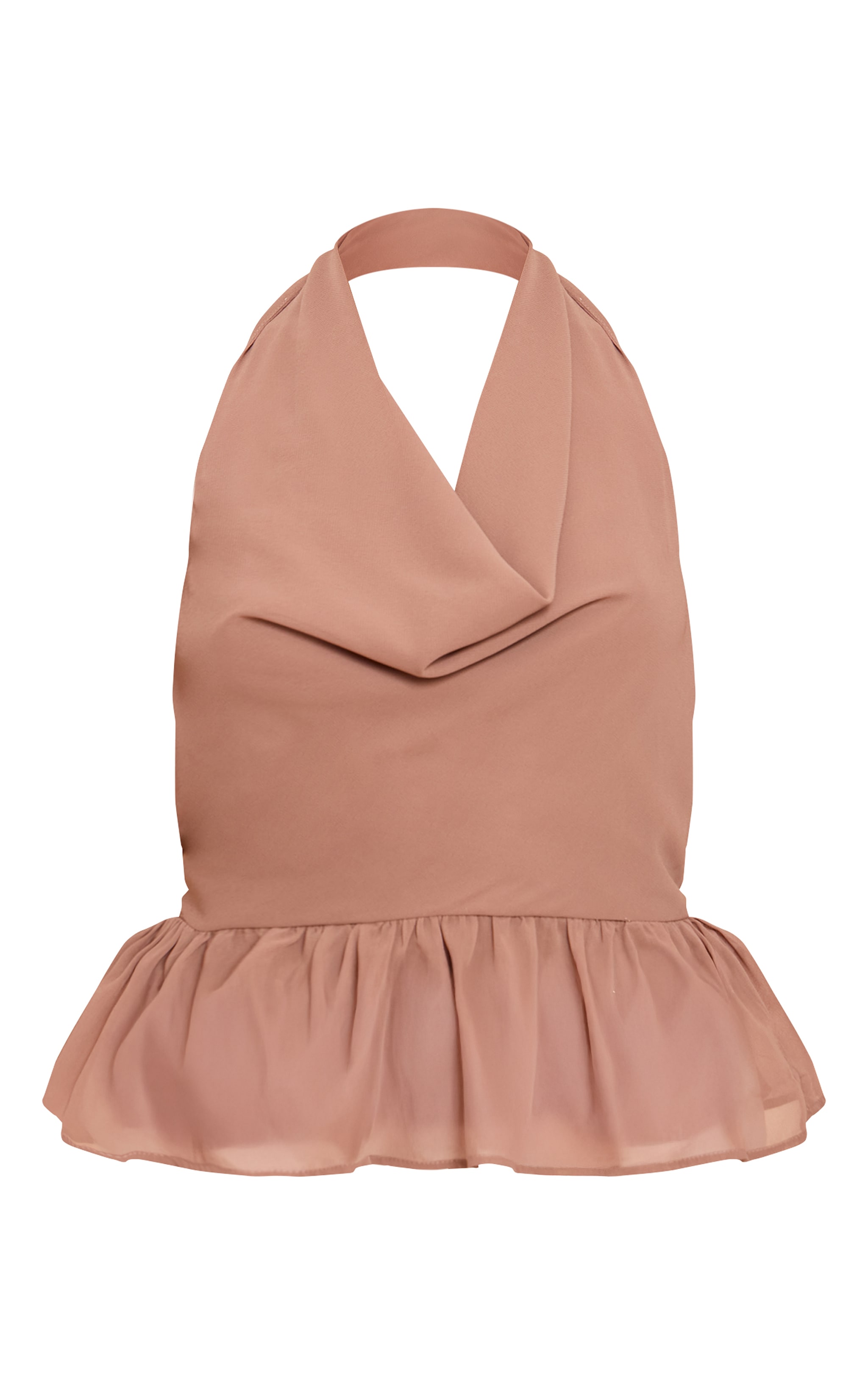 Mocha Chiffon Cowl Peplum Hem Halterneck Top image 5