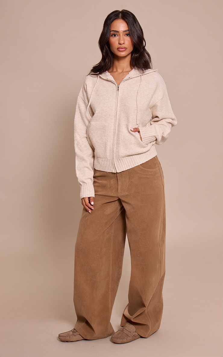 Petite Beige Zip Up Knitted Hoodie image 3