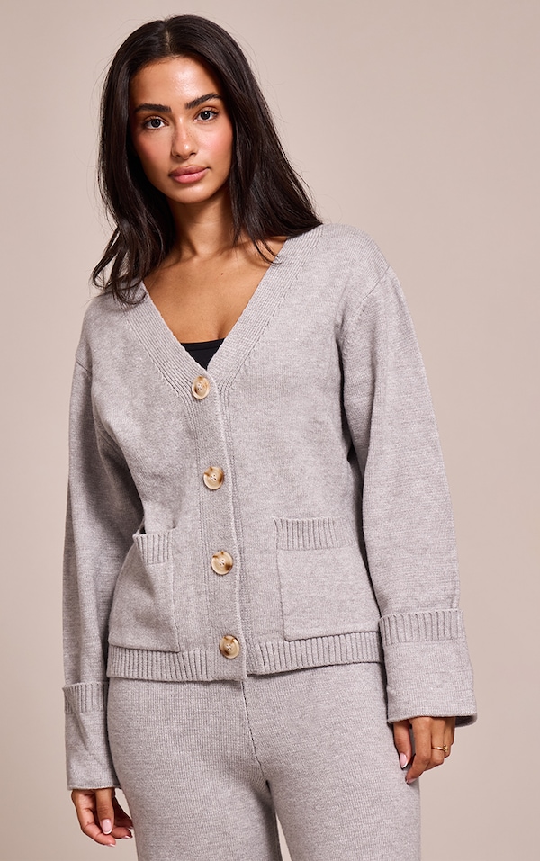 Petite Ash Grey Turn Back Cuff Cardigan