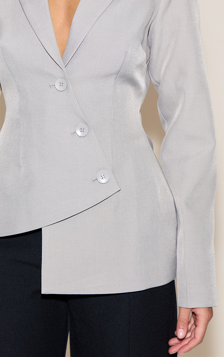 Grey Asymmetric Button Blazer image 4