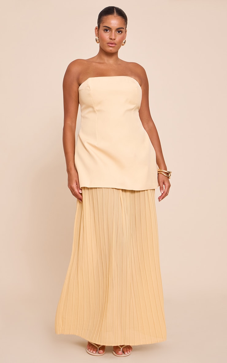 Plus Butter Yellow Chiffon Pleated Skirt Panel Bandeau Maxi Dress image 1