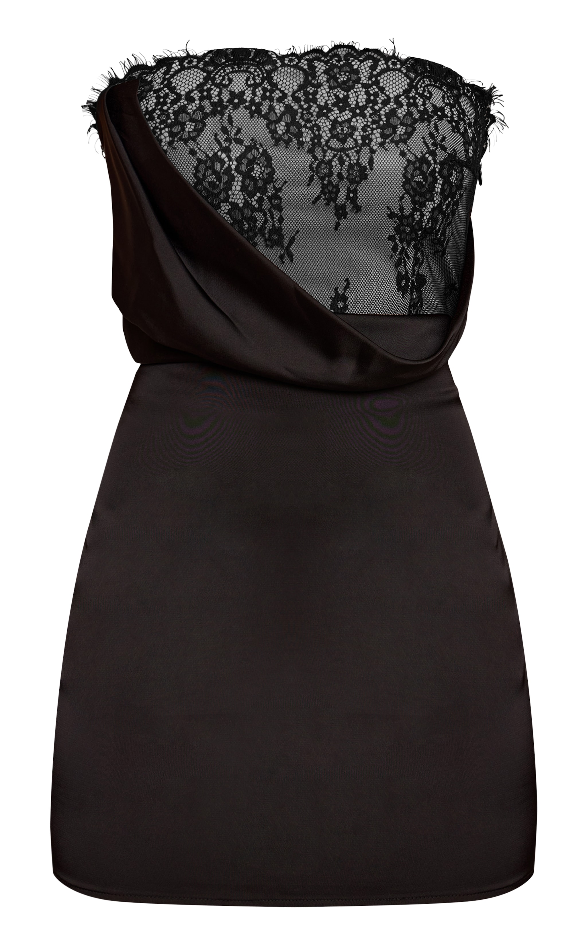 Black Satin Lace Detail Mini Dress image 5