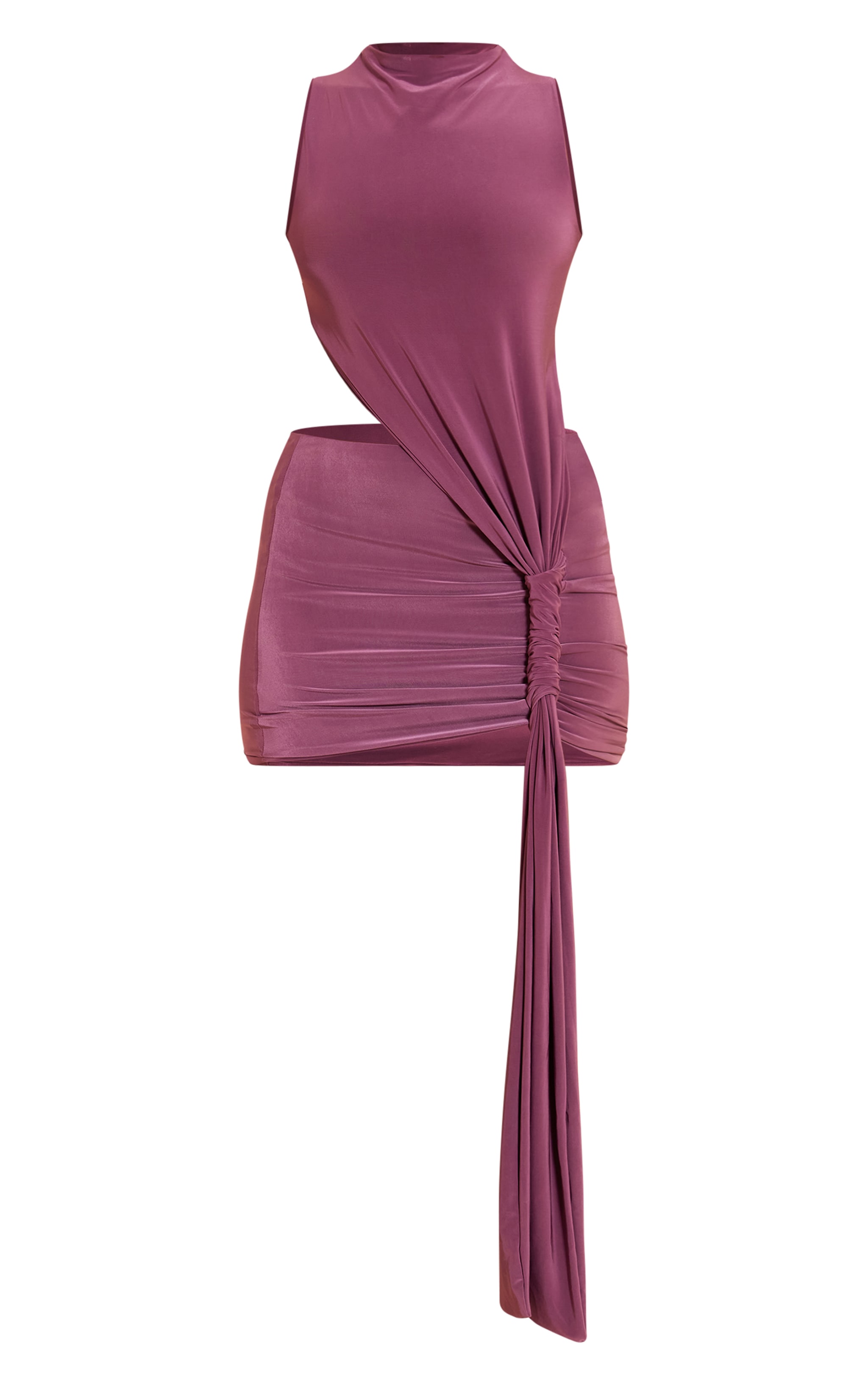 Mauve Slinky Cut Out Ruched High Neck Mini Dress image 5