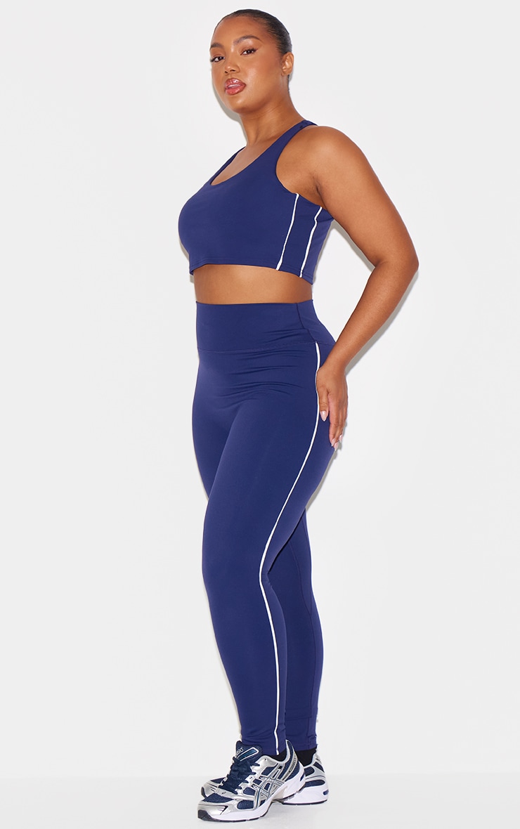 Navy Sculpt Contrast Detail High Waist Gym Leggings image 6