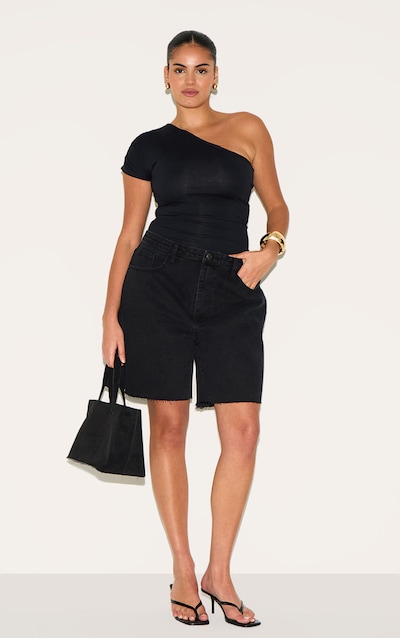 Plus Washed Black Boyfriend Denim Short
