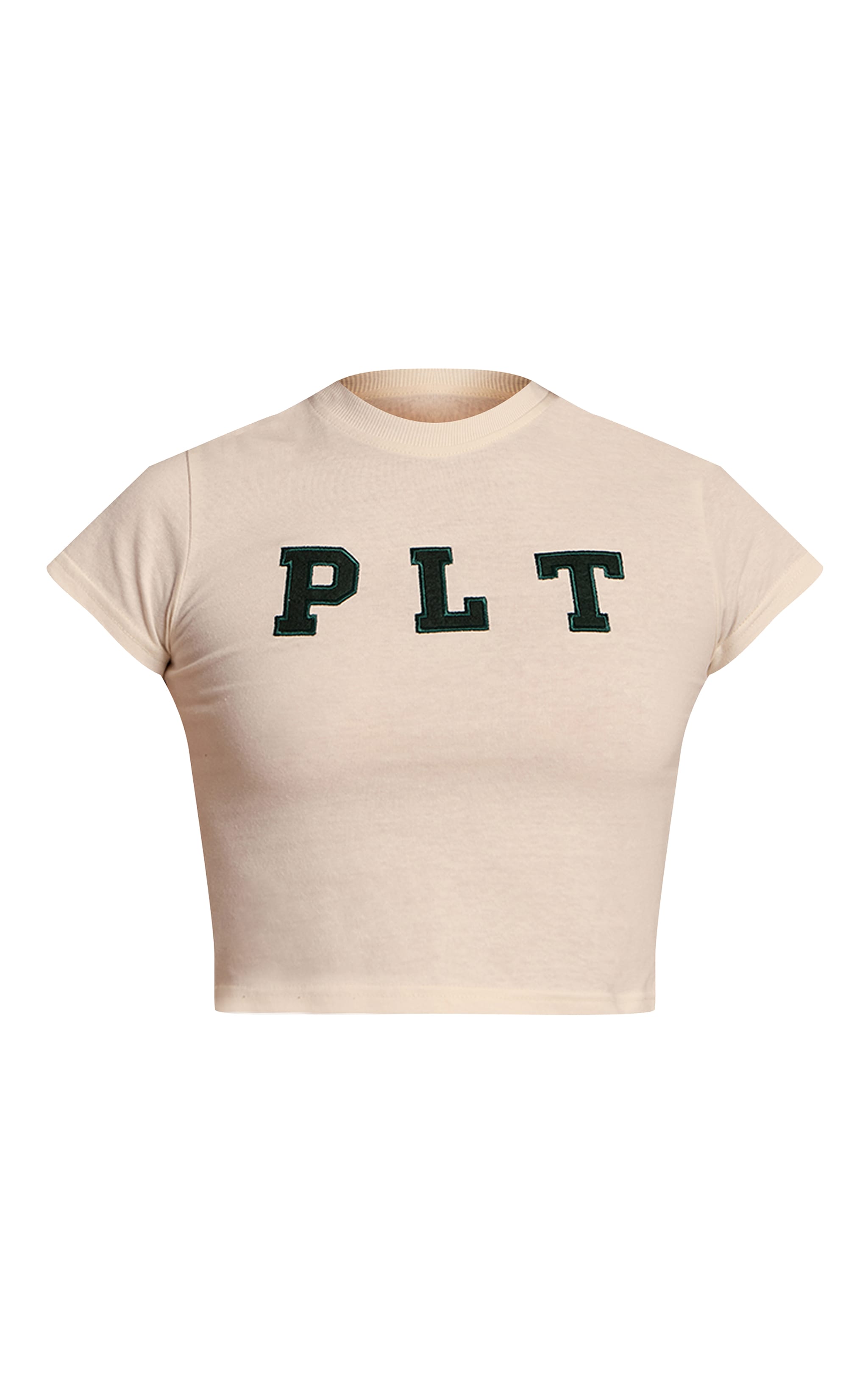 PRETTYLITTLETHING Cream Fitted Crop T Shirt image 5