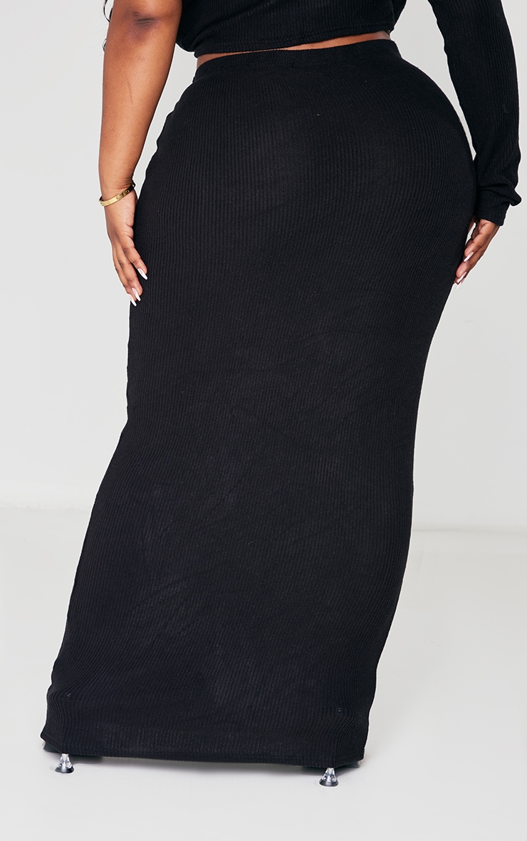 Plus Black Brushed Rib Midaxi Skirt image 3