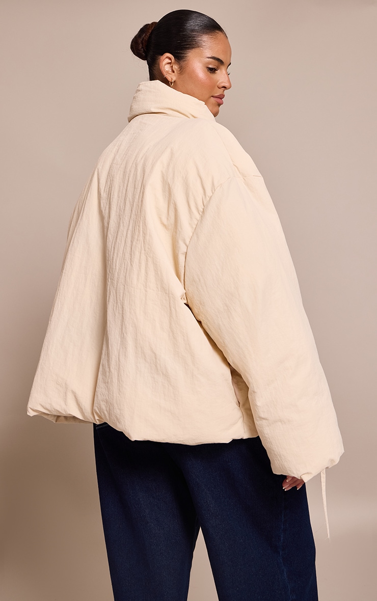 Plus Cream High Neck Tie Waist Quilted Jacket image 2