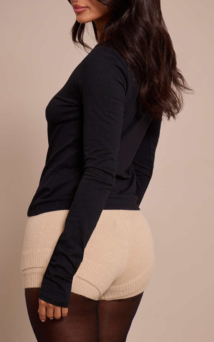 Petite Oatmeal Rib Detail Knitted Mini Shorts image 3