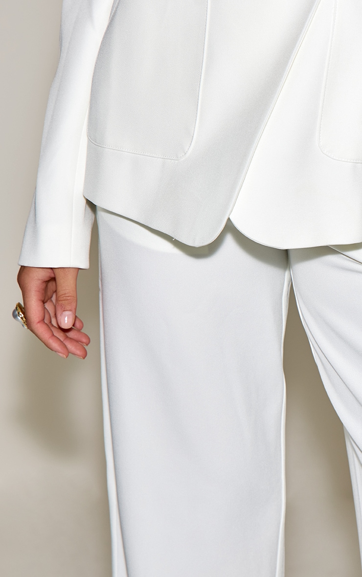 Pantalon de tailleur tissé blanc à taille mi-haute image 4