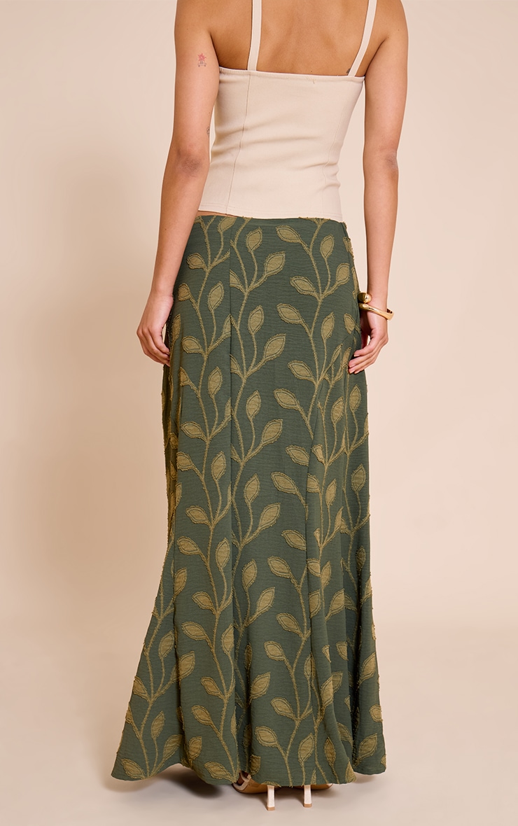 Khaki Textured Woven Floaty Maxi Skirt image 3