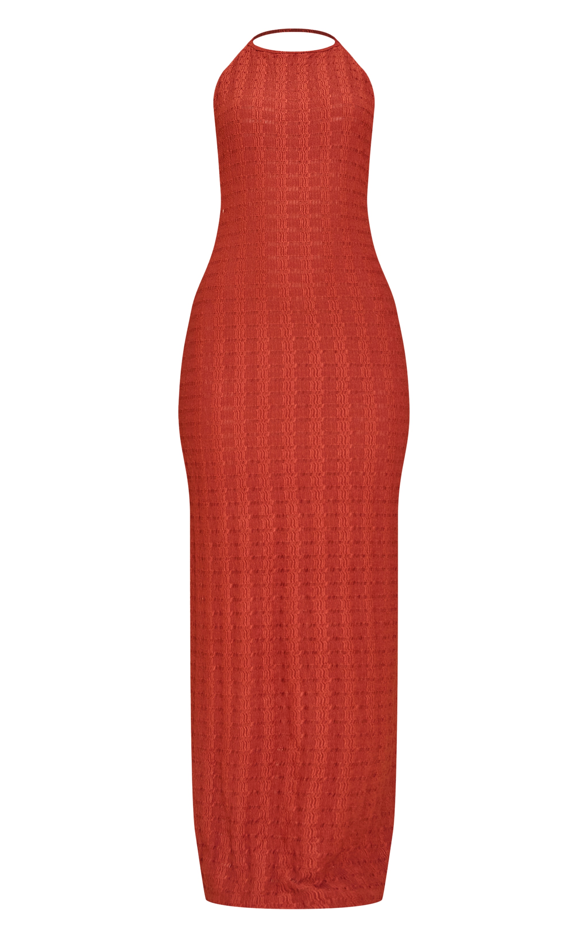 Rust Textured Halterneck Tie Low Back Sleeveless Maxi Dress image 5