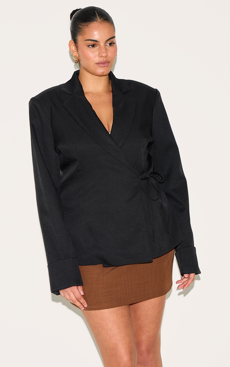 Plus Black Super Boxy Tie Side Blazer image 1